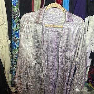 Entro Satin Button-Down Shirt – Zebra Print, XL